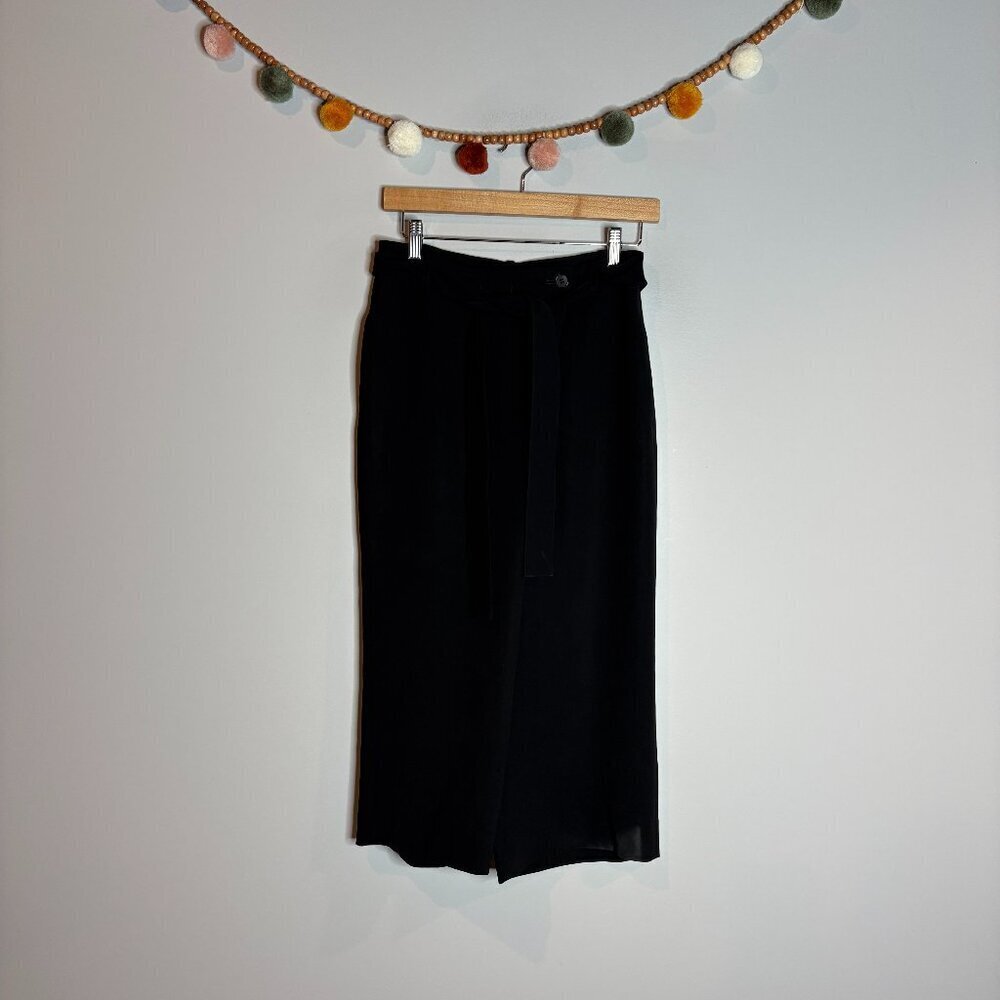 Lafayette 148 New York High-Rise Wide-Leg Cropped Tie-Belt Culotte Pants
